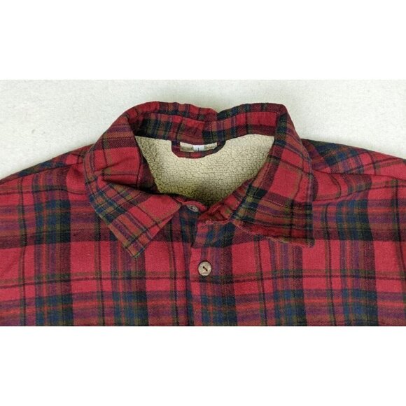 MEN'S RED PLAID FLANNEL FLEECE-LINED SHACKET - SIMPSONS X STEREO - SIZE L - Picture 7 of 10